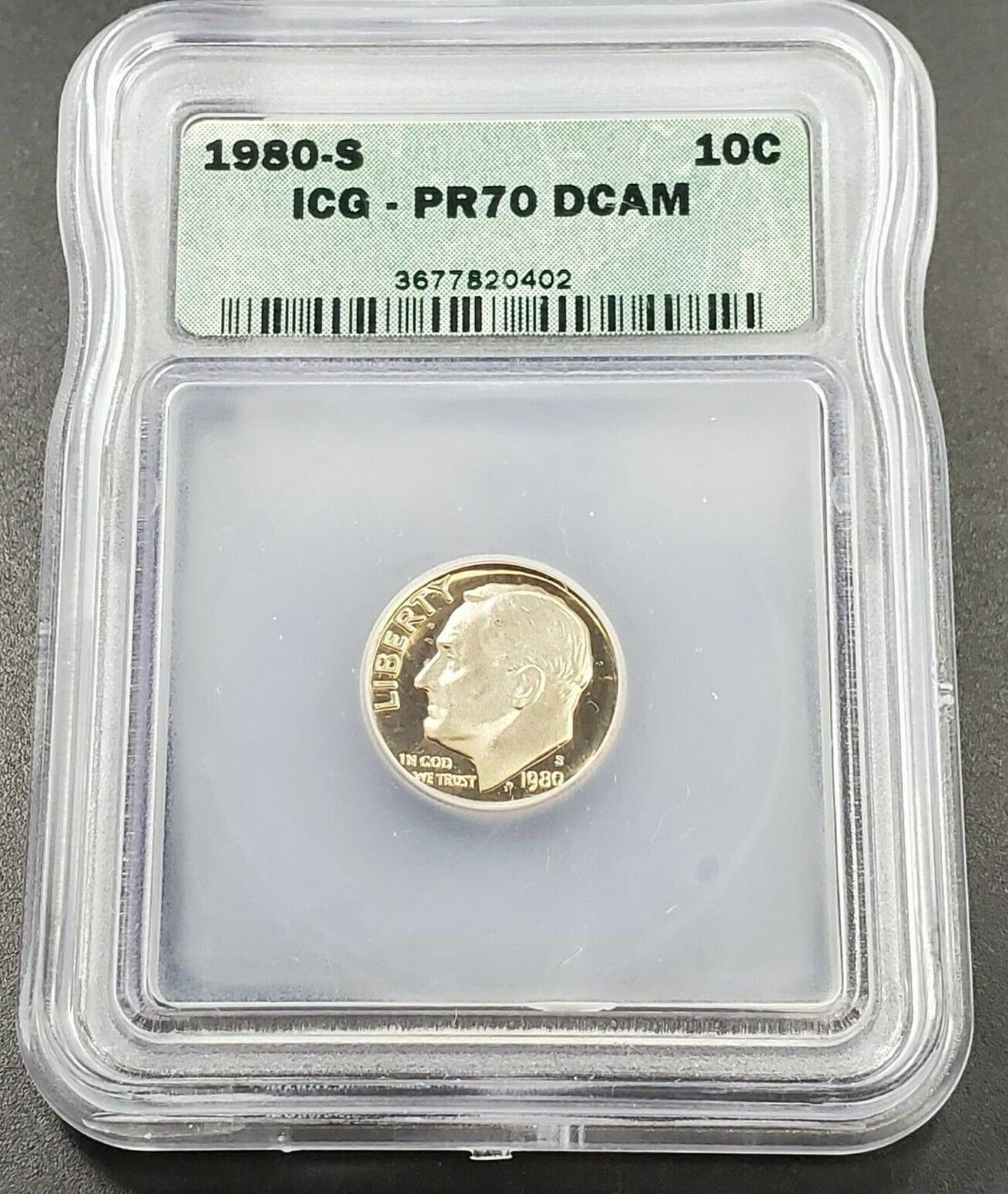 1980 S Roosevelt Clad Dime Proof Coin Vintage ICG PR70 DCAM Deep Cameo Gem