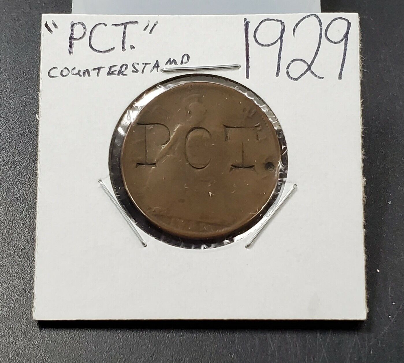 1929 Great Britain George V  Half Penny Copper Coin Counterstamped PCT.
