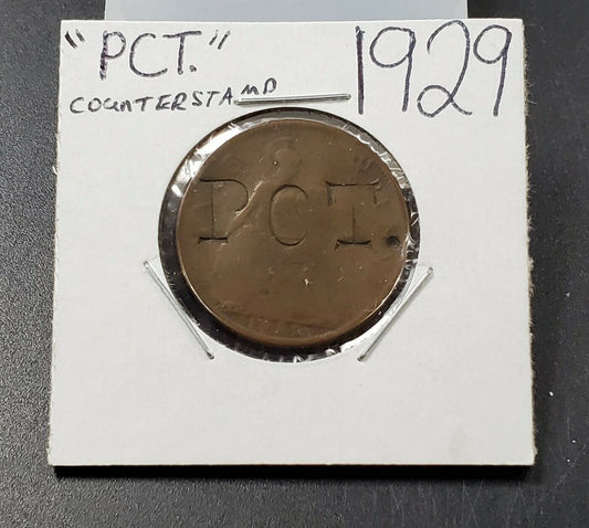 1929 Great Britain George V  Half Penny Copper Coin Counterstamped PCT.