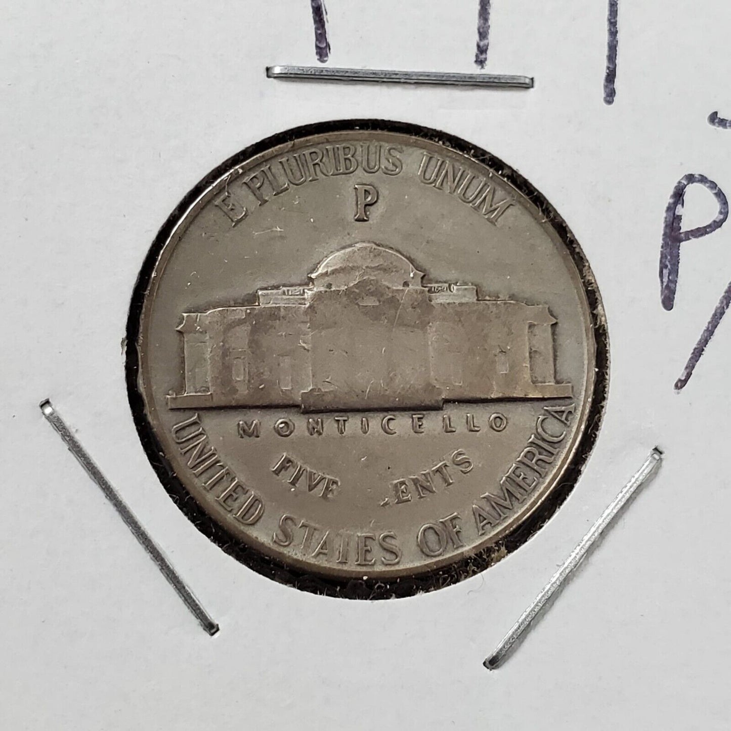 1943 P P/P Jefferson Silver War Nickel Variety Coin RPM Circulated Condition VF+