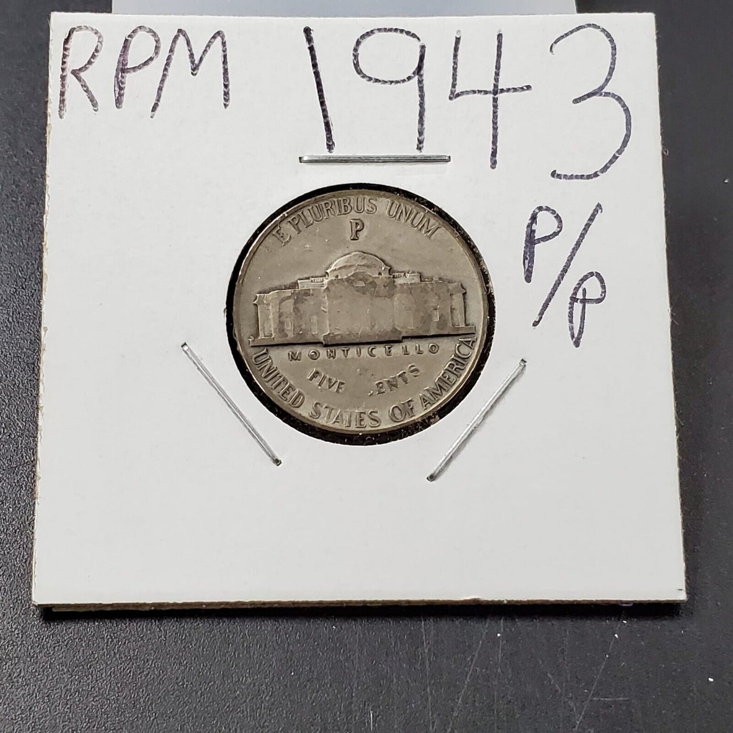 1943 P P/P Jefferson Silver War Nickel Variety Coin RPM Circulated Condition VF+