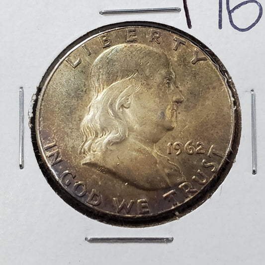 1962 P Franklin Silver Half Dollar Coin Choice AU Neat Toning Toner