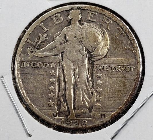 1928 S 25c Standing Liberty Quarter Coin Choice VG / Fine FS-501 Variety