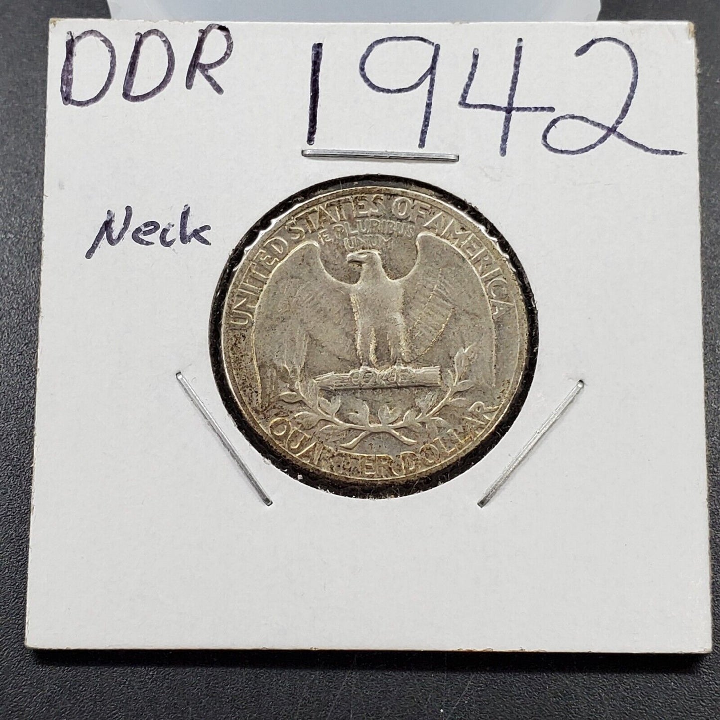 1942 P 25C Washington Quarter Silver Coin DDR Neck FS-803 Double  Die Variety VF