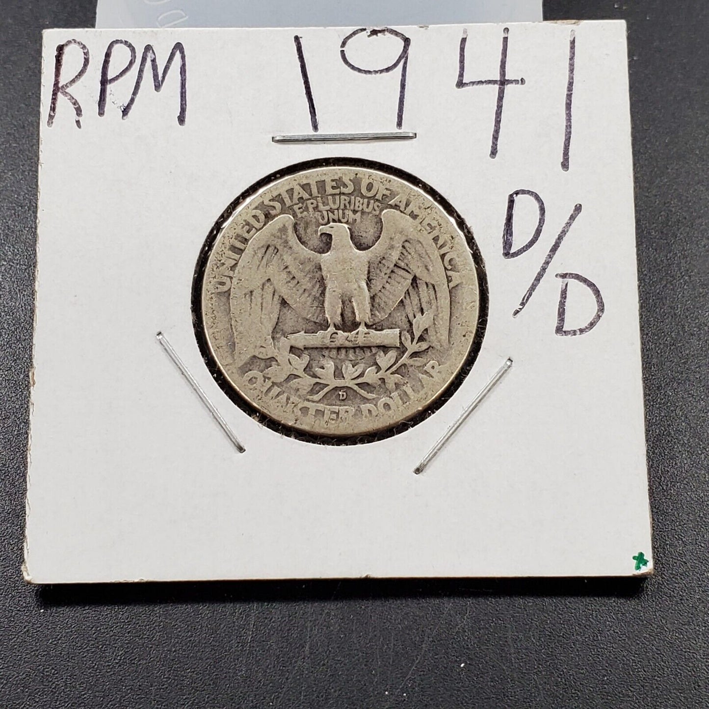 1941 D/D Washington Silver Quarter Coin RPM 003 Repunched mint mark #3