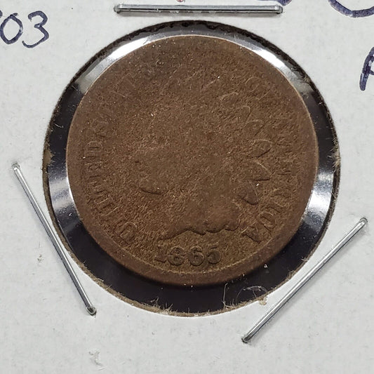 1865 Indian Head Cent Penny Coin Repunched Date FS-303 Variety AG About Good