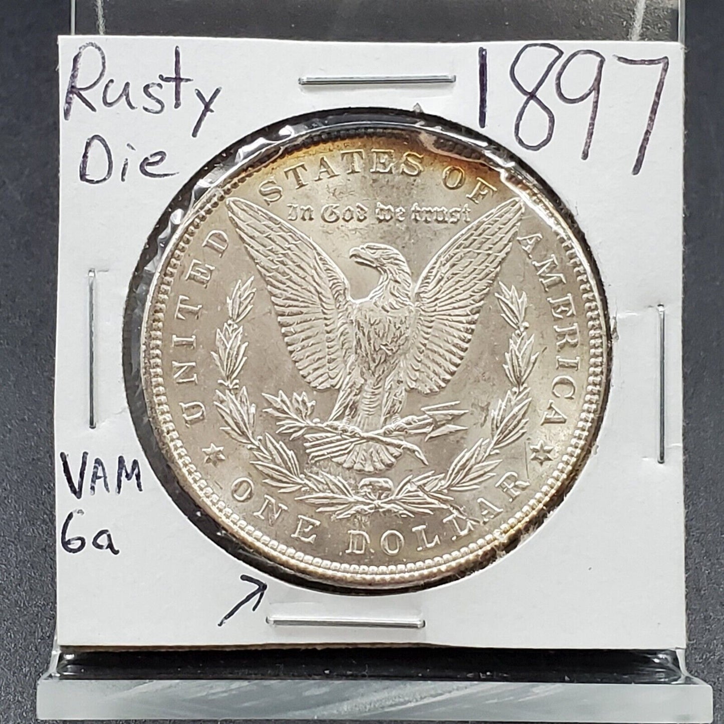 1897 P Morgan Silver Eagle Dollar VAM 6A BU Reverse Struck w/ Rusty Die Variety