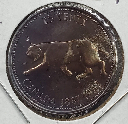 1967 25c Canada Silver Quarter PQ TONED Bobcat Coin CH BU