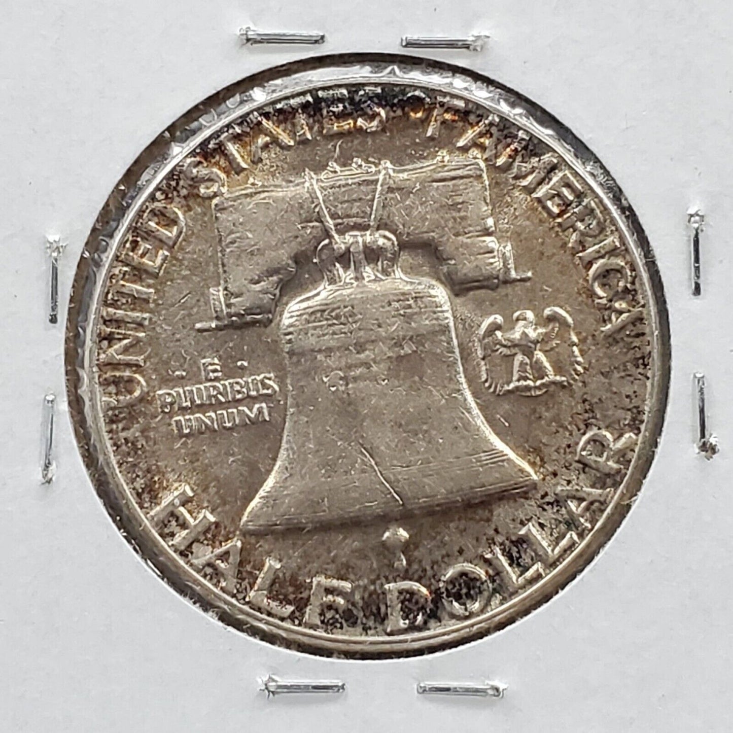 1951 P Franklin Silver 90% Half Dollar Coin AU about UNC Neat Toning Toner