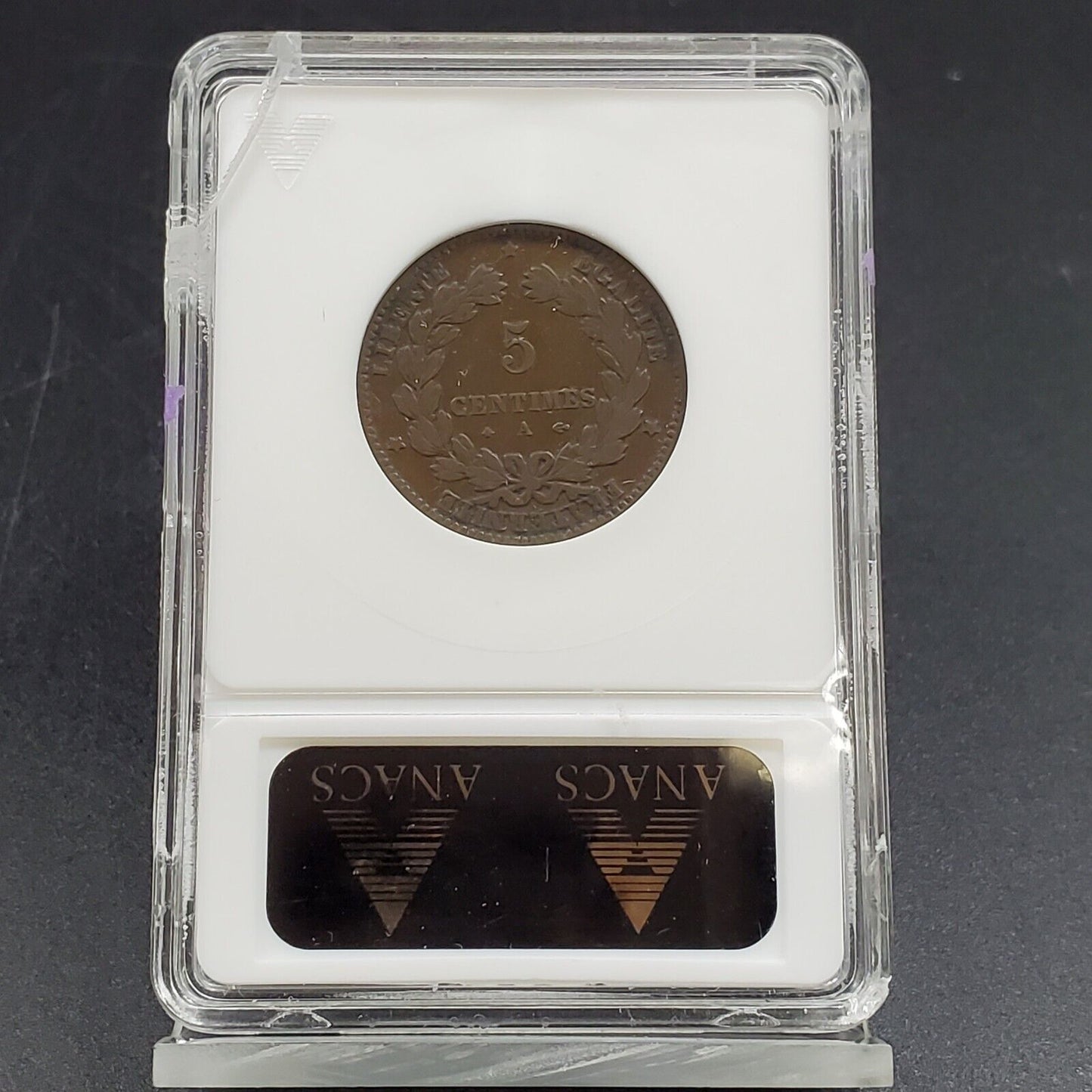 1877-A ANACS F12  France 5 Centimes Ceres Coin Fine Certified