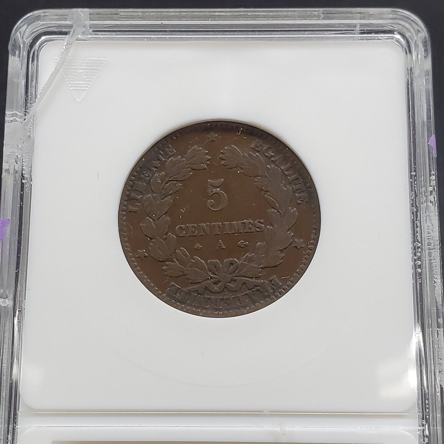 1877-A ANACS F12  France 5 Centimes Ceres Coin Fine Certified