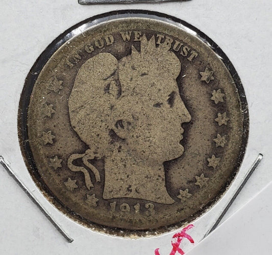 1913 D Barber Silver Quarter Coin AG About Good Circ