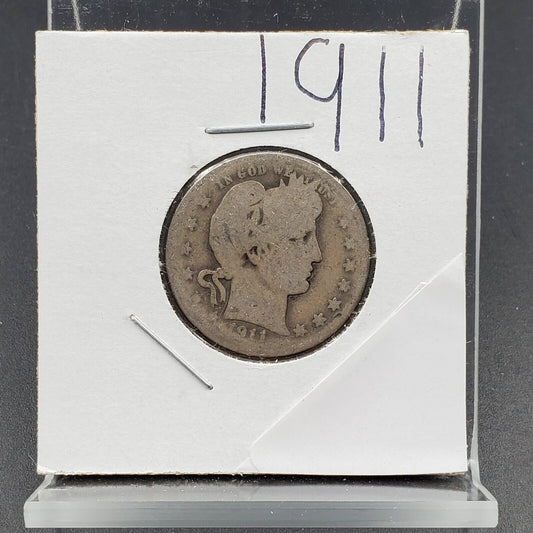 1911 P 25C Barber Silver Quarter Coin AG About Good
