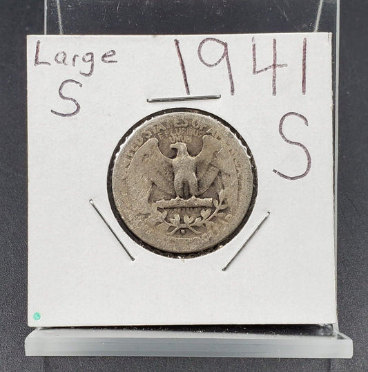 1941 S 25C Washington Quarter Silver Coin Large S Circ AG ABOUT GOOD Variety