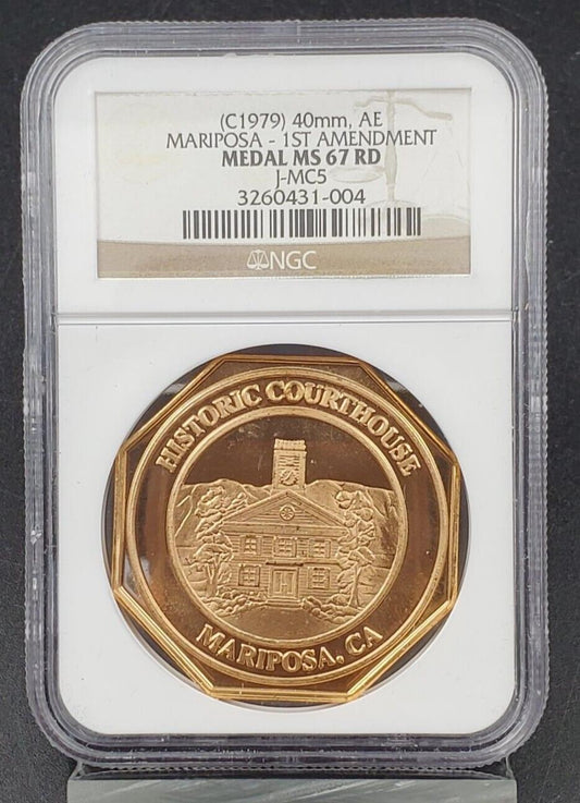 (C 1979 ) 40MM. AE MARIPOSA- 1ST AMMENDMENT NGC Medal MS67 RD J-MC5