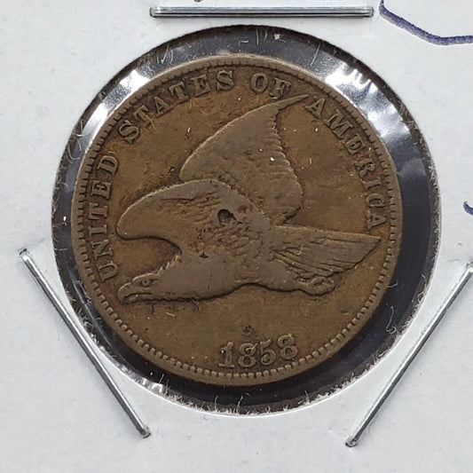 1858 SL Flying Eagle Cent Penny Coin Choice Fine Struck Through Grease Reverse