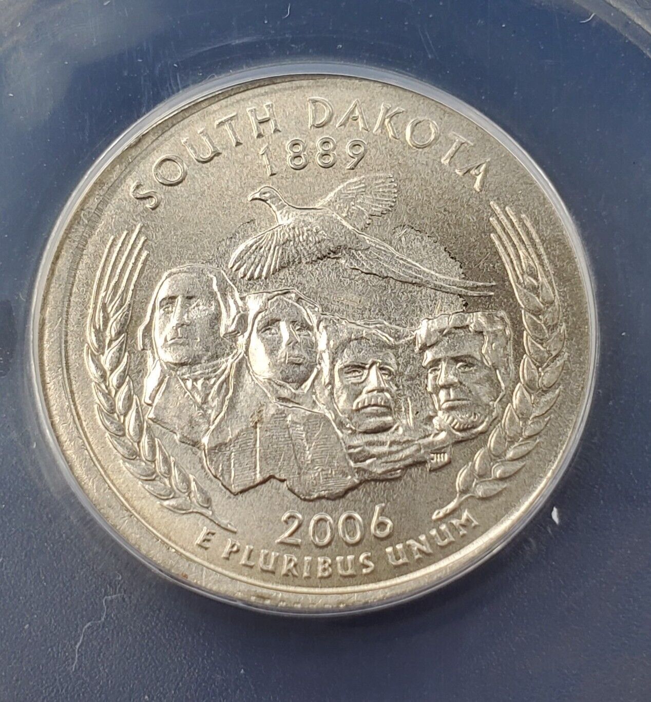 2006 P 25c SOUTH DAKOTA Quarter ANACS AU58 TILTED PARTIAL COLLAR Error