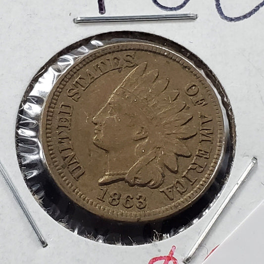 1863 1C Indian Head Cent Penny Coin Choice XF EF Extra Fine