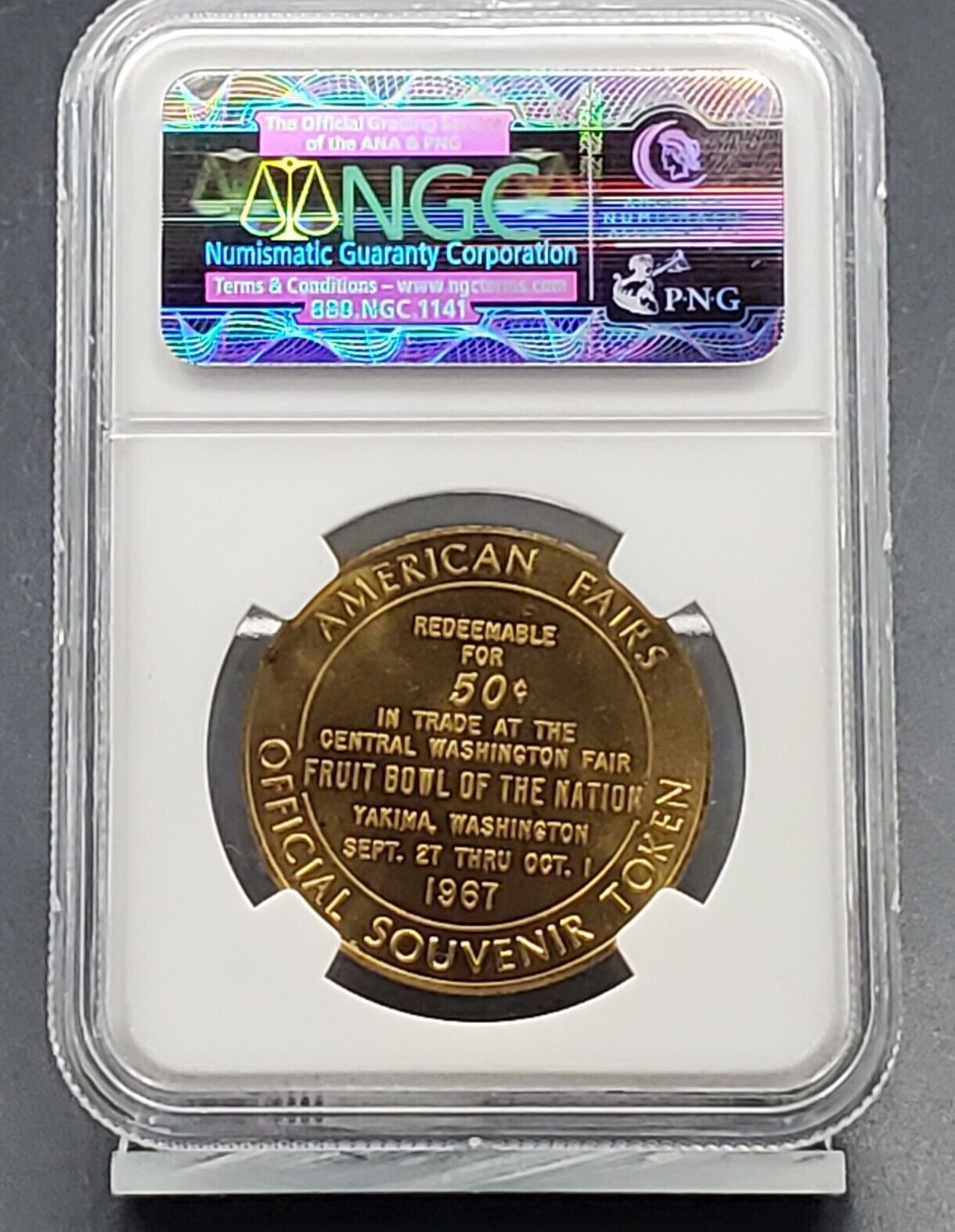 1967 WA Good for 50c  Central Washington Fair NGC Token MS65 Brass
