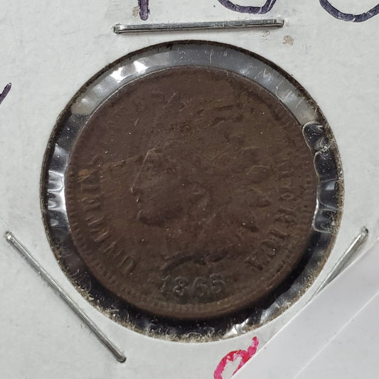 1865 Indian Head Liberty Wheat Cent Penny Coin Fancy 5 VF Details Damaged