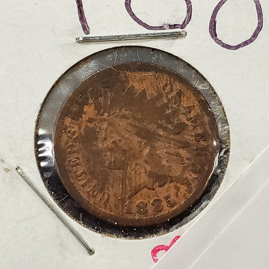1885 P 1c Copper Nickel Indian Small Cent Penny Coin Good details altered color