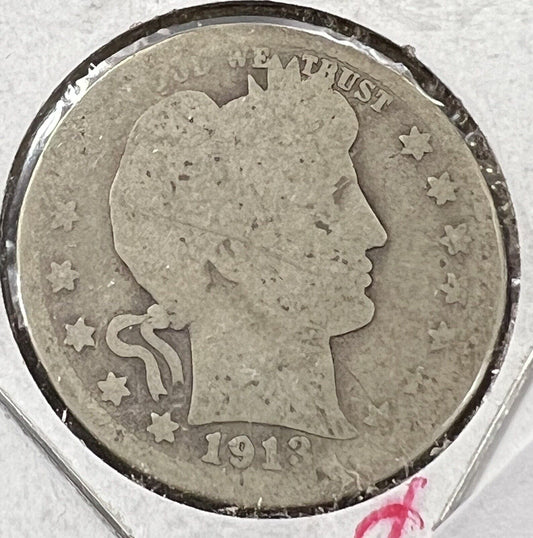1913 D Barber Silver Quarter Coin AG About Good Circ Semi key date