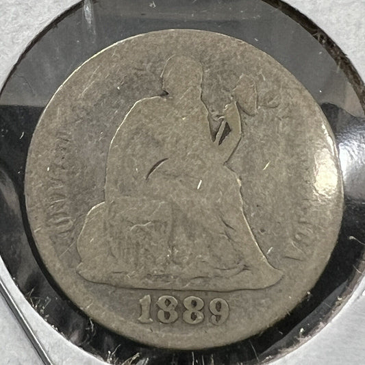 1889 P Seated Liberty Silver Dime Coin AG About Good