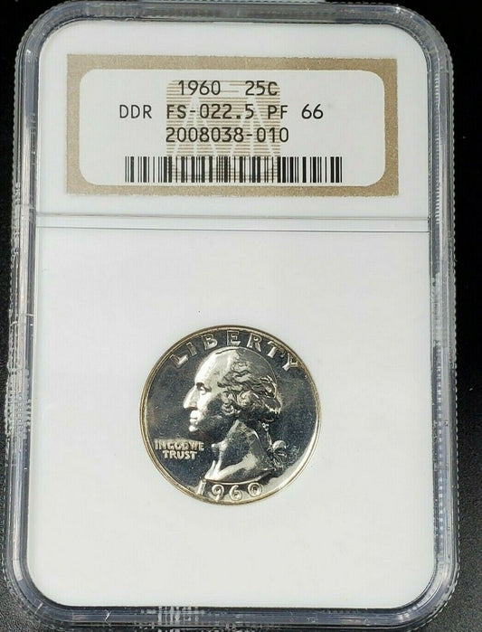 1960 25c Washington Silver Quarter Coin NGC PF66 FS-022.5 FS-801 DDR Double Die