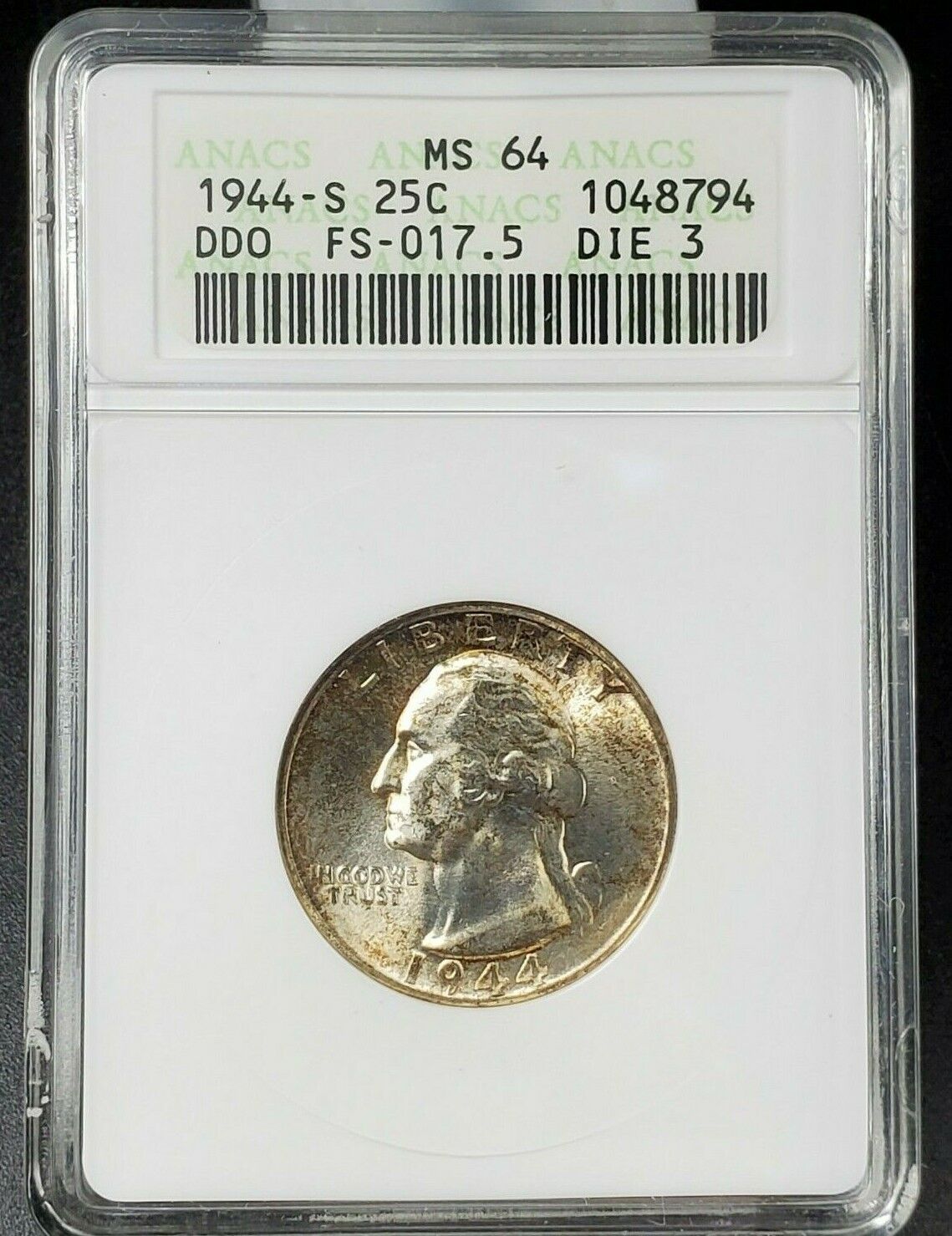 1944 S 25c Washington Quarter Variety ANACS MS64 DDO FS-101 FS-017.5 Stage C Die