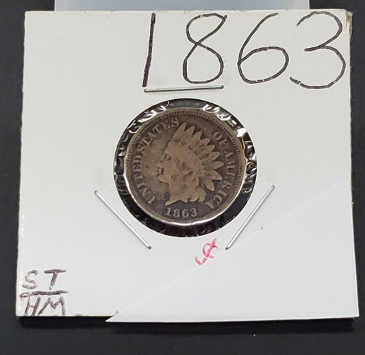 1863 P 1c Copper Nickel Indian Small Cent Penny Coin VG Very Good Circ