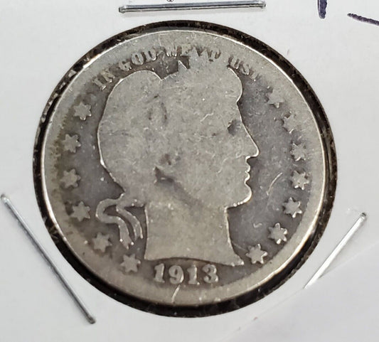 1913 D Barber Silver Quarter Coin Circulated AG About Good Circ