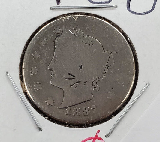 1887 P Liberty Head V Nickel Choice Circulated Condition AG Detail
