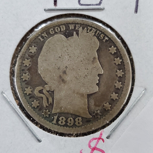 1898 P Barber Silver Eagle Quarter Coin Good Circulated