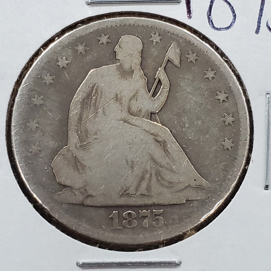 1875 S Seated Liberty  Half Dollar 50c Silver Coin Circ Choice AG / Good