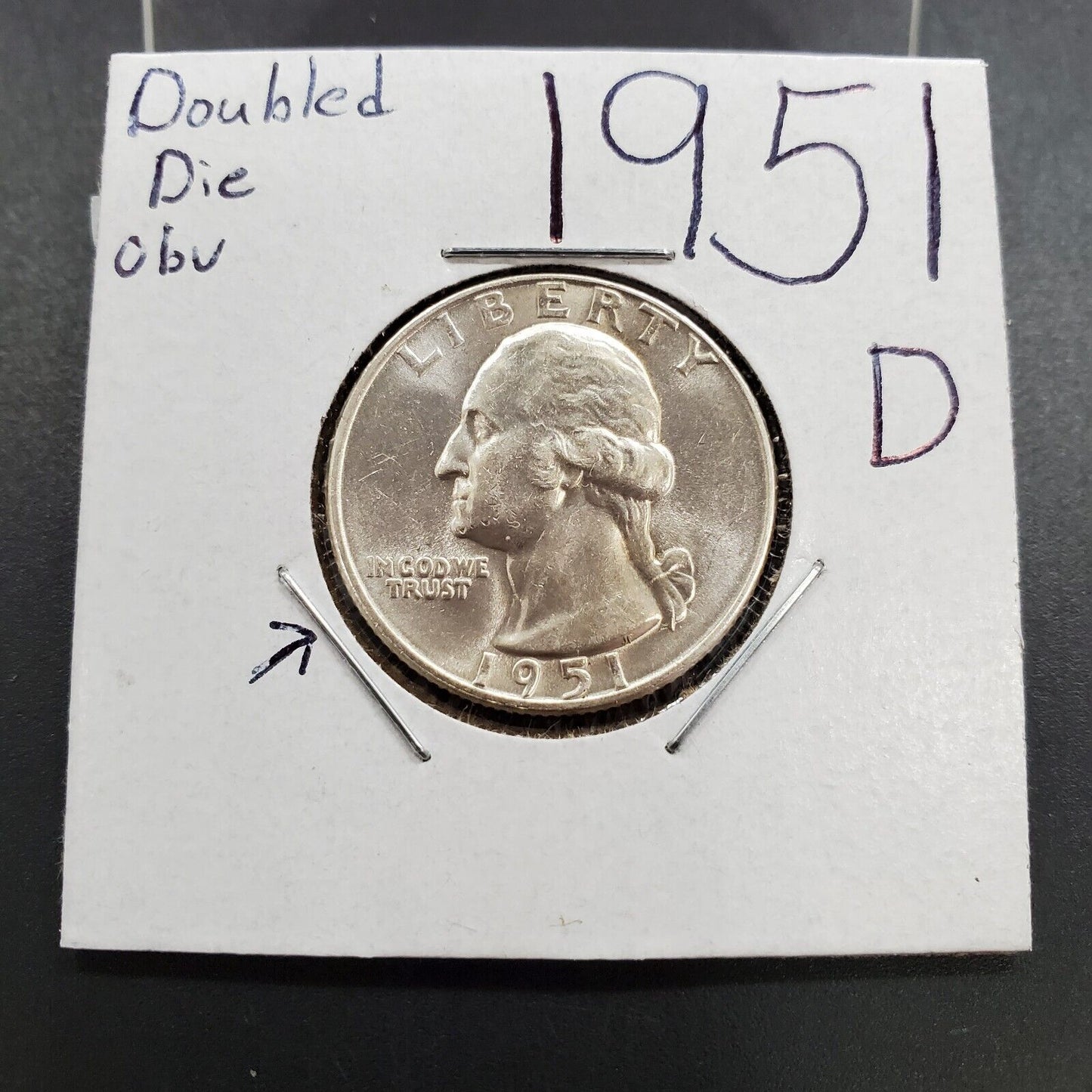 1951 D 25c Washington Silver Quarter Coin FS-101 Double Die Obverse Variety BU