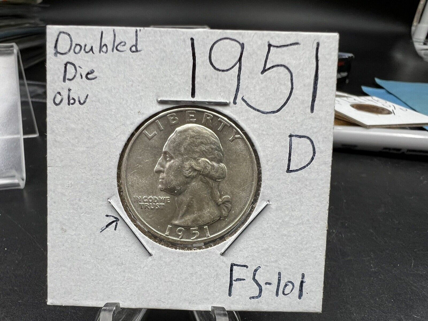 1951 D 25c Washington Silver Quarter Coin FS-101 Double Die Obverse Variety BU