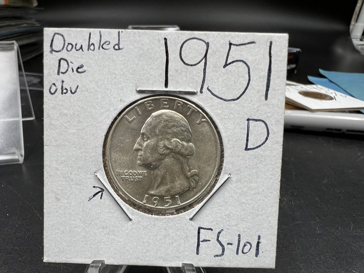 1951 D 25c Washington Silver Quarter Coin FS-101 Double Die Obverse Variety BU