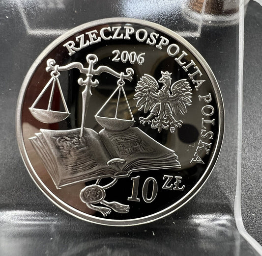 2006 Poland Silver 10 Złotych Zlotych Zlotychjan Lanski Statue Commemorative Gem