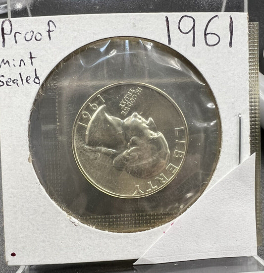 1961 Washington Quarter Choice Gem Proof 90% Silver 25c US Coin in mint cello