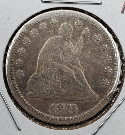 1876 P Seated Liberty Silver Quarter Coin Circ VF Details