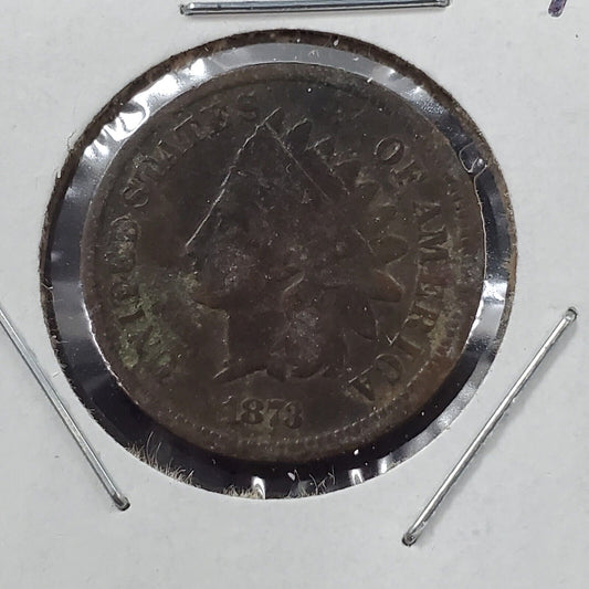 1873 Indian Head Cent Coin Open 3 Variety VG Very Good Details