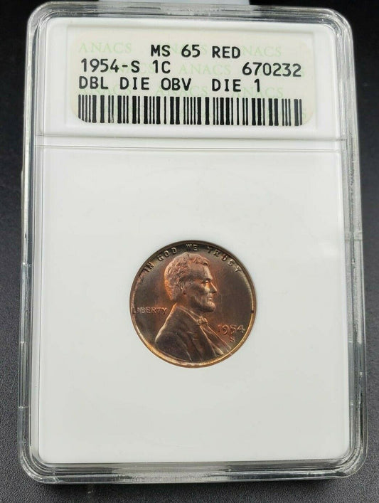 1954 S Lincoln Wheat Cent Penny Variety ANACS MS65 DDO 001 PQ * Rainbow Toning