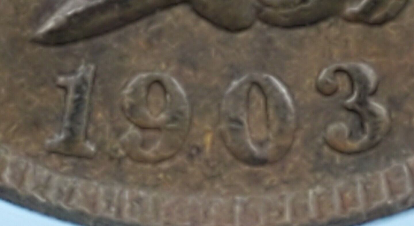 1903 Indian Cent Penny Error Variety ANACS MS62 BN RPD-008 S-14 Repunched Date