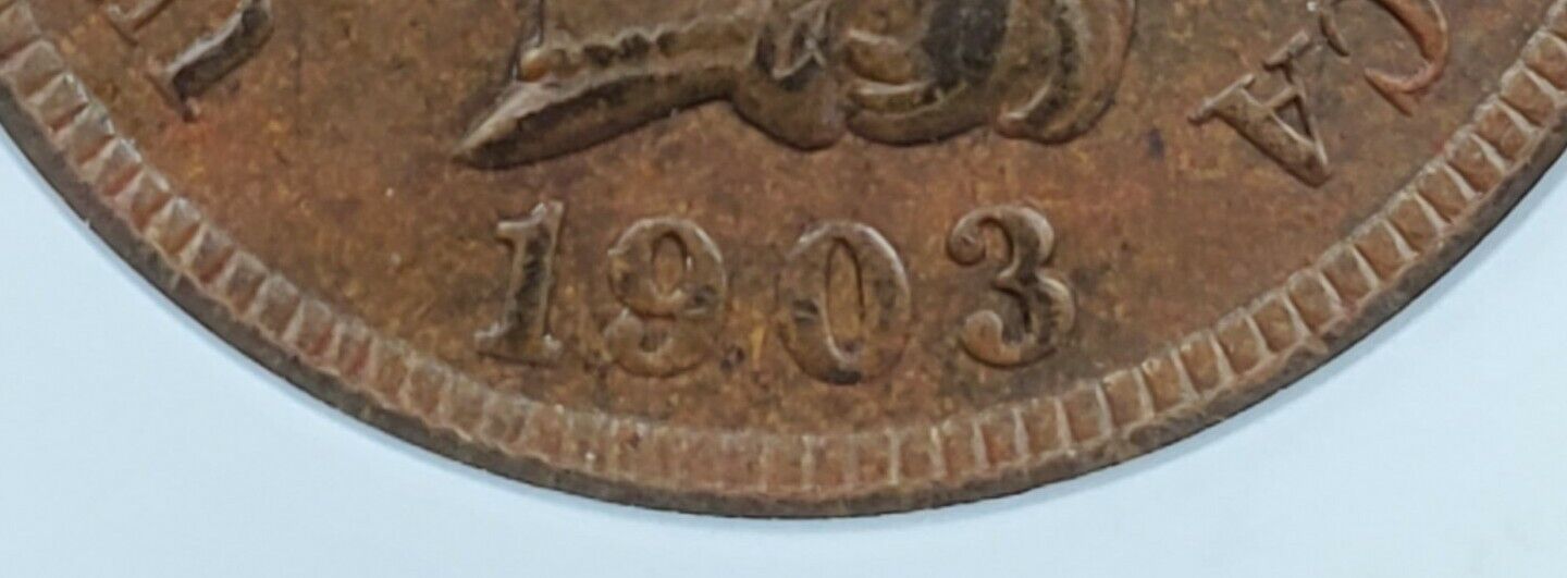 1903 Indian Cent Penny Error Variety ANACS MS62 BN RPD-008 S-14 Repunched Date