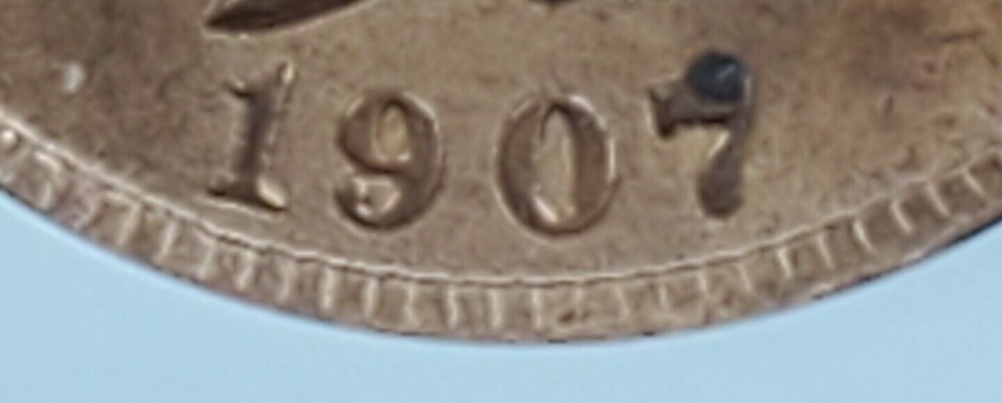 1907 P Indian Cent Penny Coin ANACS UNC DETAILS S-7 Repunched Date