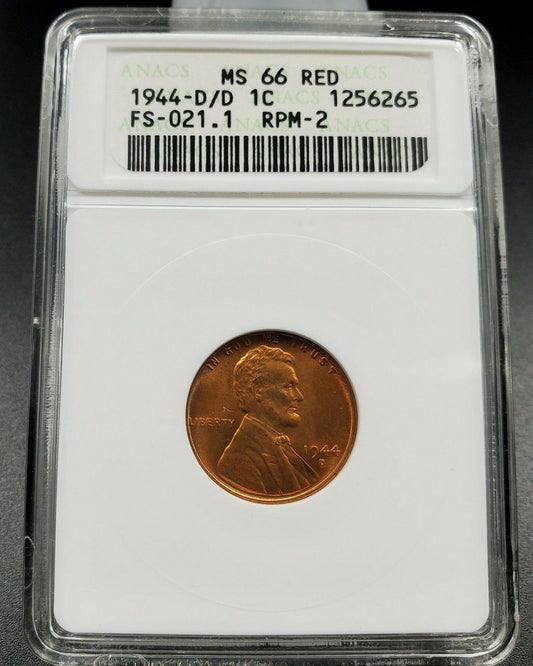 1944 D/D Lincoln Wheat WW2 Shell Casing Variety RPM 002 FS-502 FS-021.1 MS66 Red