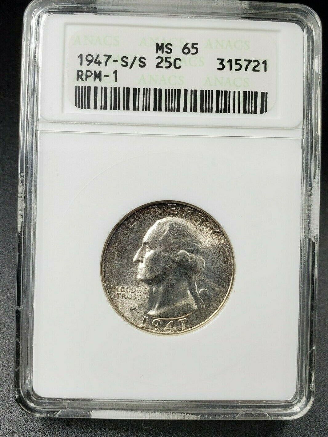 1947 S Washington Quarter Variety Coin ANACS MS65 RPM-001 FS-501