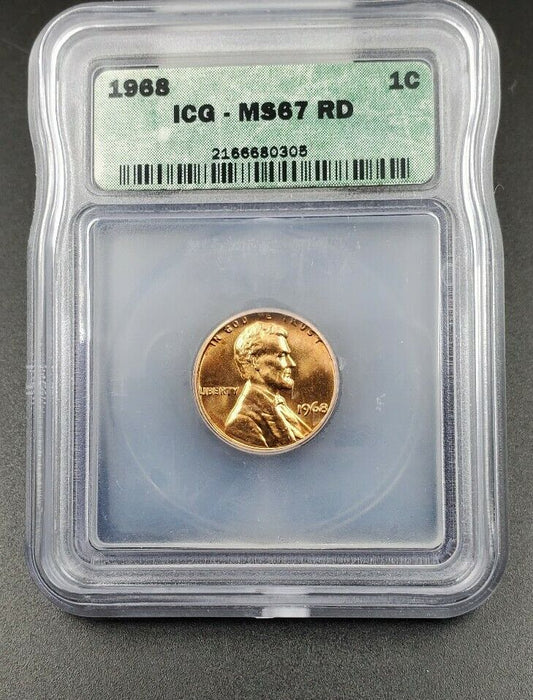 1968 P Lincoln Memorial Cent Penny Coin ICG MS67 GEM BU UNC