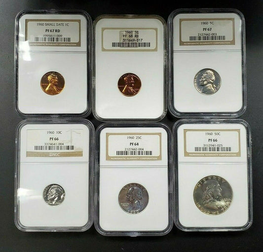 1960 P Complete 6 Coin Proof Set NGC Graded Brown Label PF 66 68 64 67 1 Fat Cas