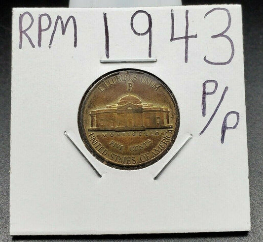 1943 P P/P Jefferson Silver War Nickel Variety Coin RPM Circulated Condition